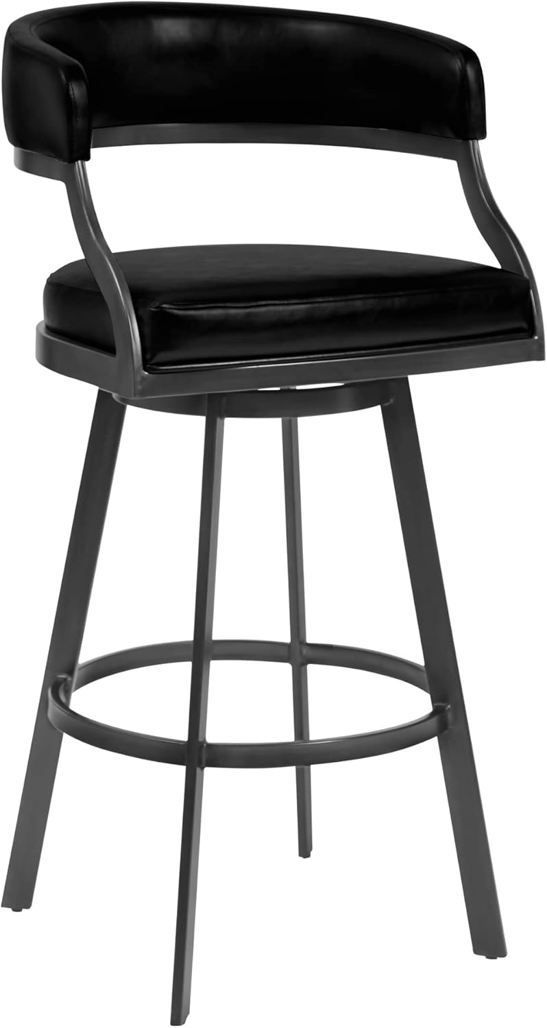 image:imageSaturn 26 Swivel Counter Stool with Gold Brushed Stainless Steel and White Faux Leather Set of 2Vintage Black