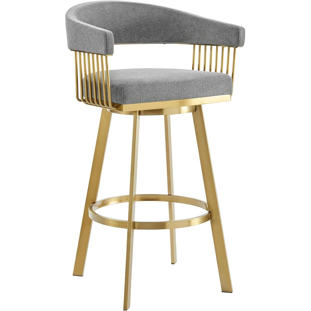 image:imageArmen Living Chelsea 30 Swivel Bar Stool with Gold Brushed Stainless Steel and Anchor Gray Fabric