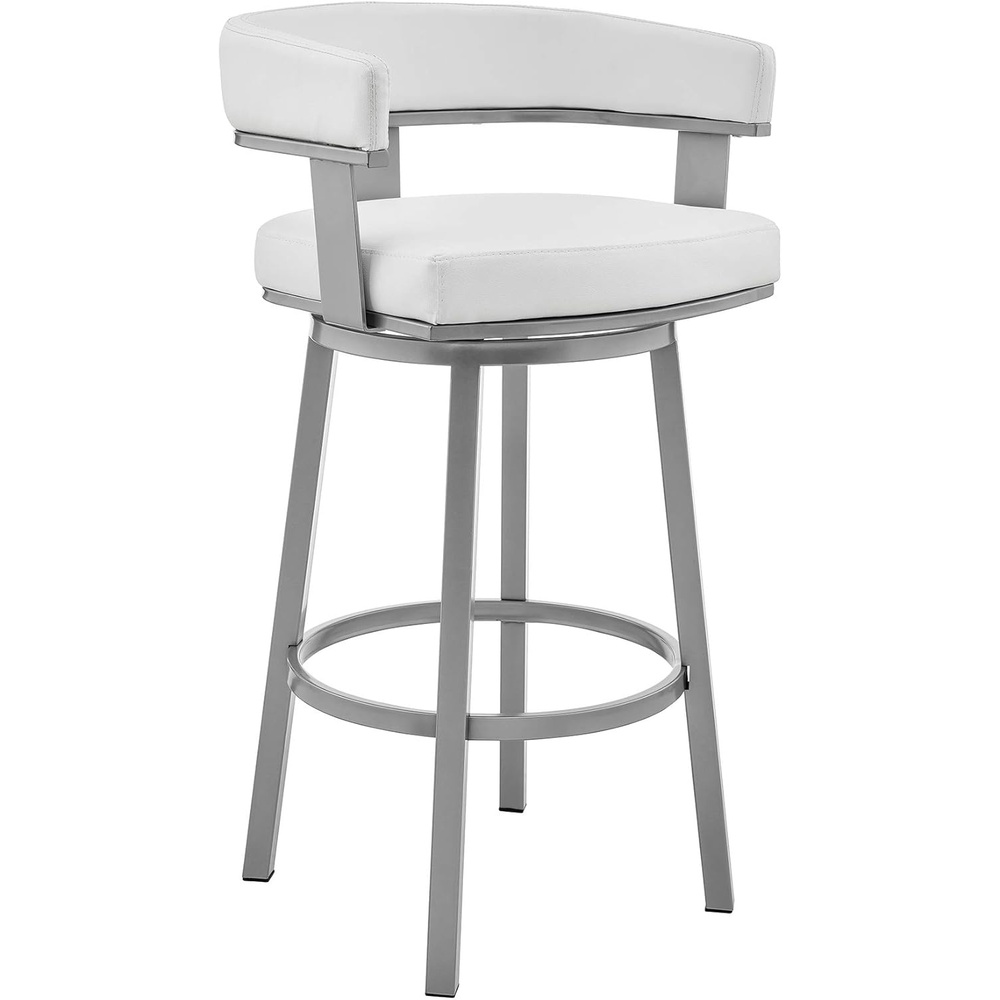 image:imageArmen Living Cohen 30 Bar Height Swivel Bar Stool in Silver Finish with White Faux Leather