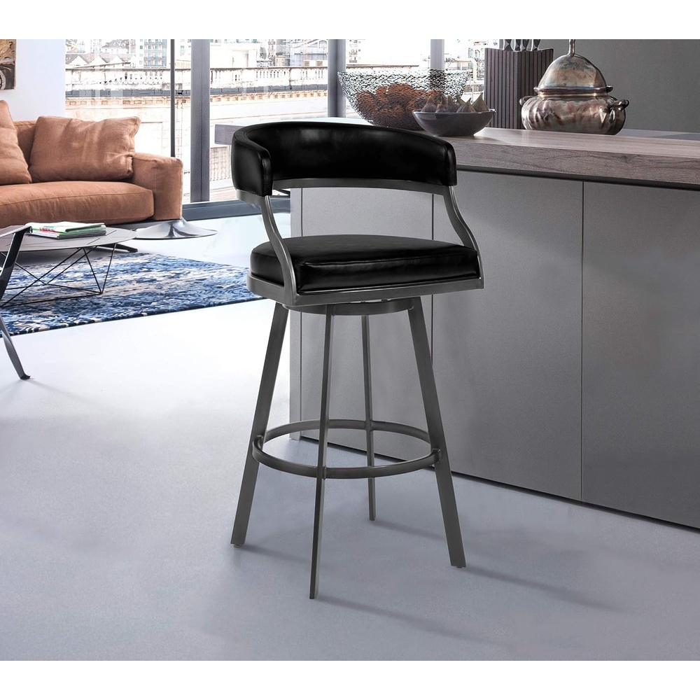 image:imageSaturn 26 Swivel Counter Stool with Gold Brushed Stainless Steel and White Faux Leather  Set of 2Vintage Black