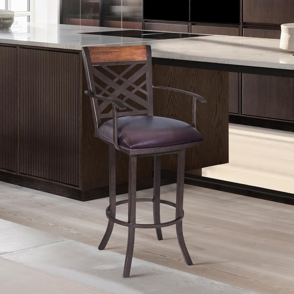 image:imageTahiti 26 Arm Barstool in Auburn Bay Finish with Brown Pu Upholstery  Set of 230 Seat Height