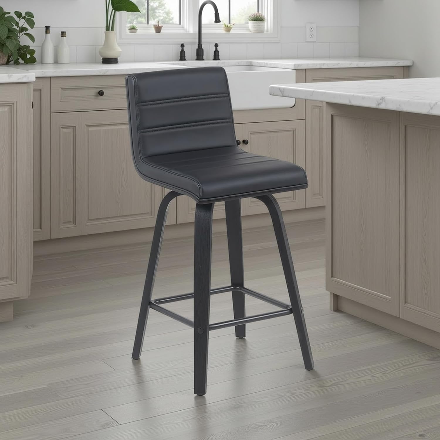 image:imageVienna Modern Counter Height Swivel Bar Stool with Snow White Faux Leather Seat and Walnut Finished Wood Frame Set of 4Black Faux LeatherBlack