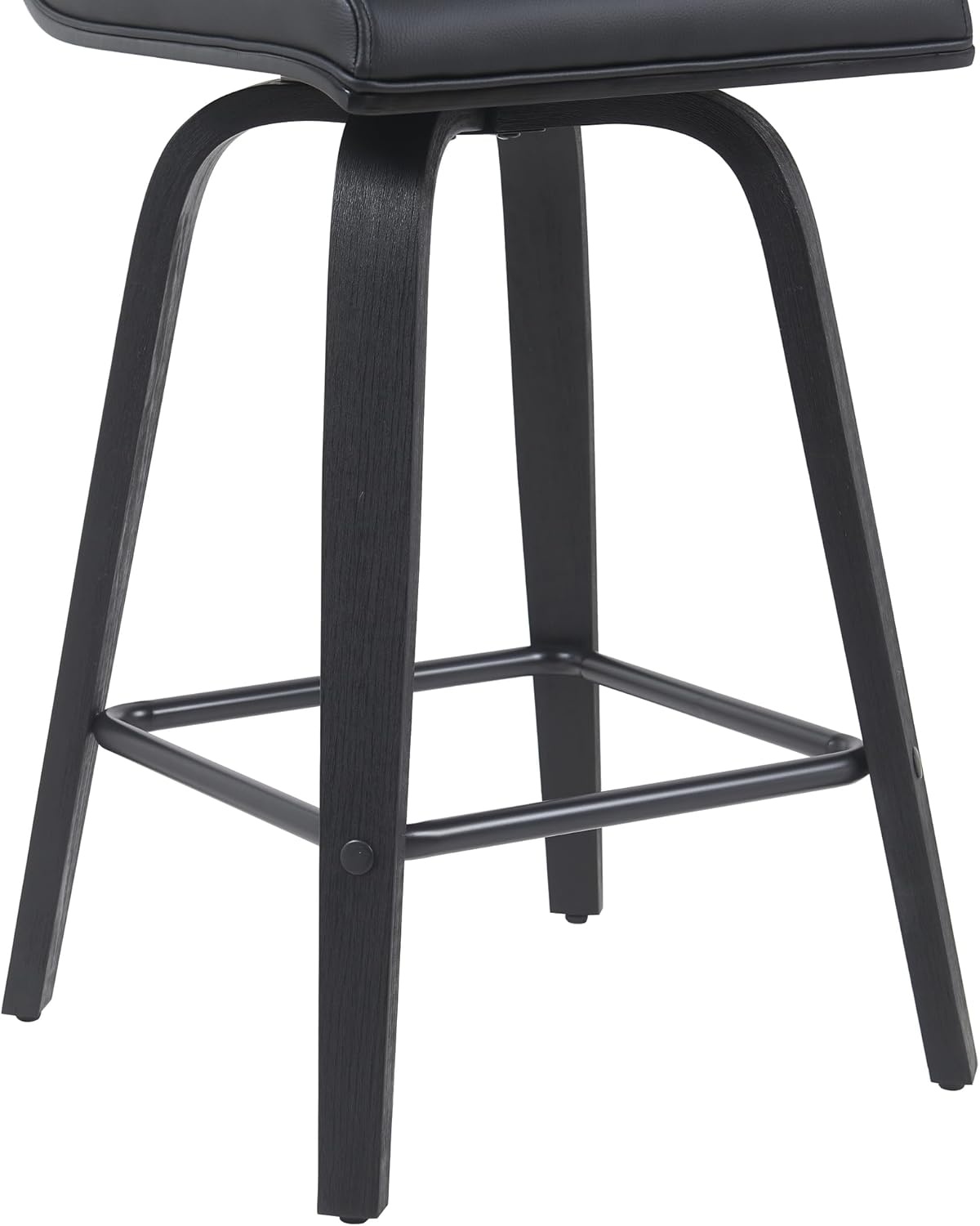 image:imageVienna Modern Counter Height Swivel Bar Stool with Snow White Faux Leather Seat and Walnut Finished Wood Frame Set of 4Black Faux LeatherBlack