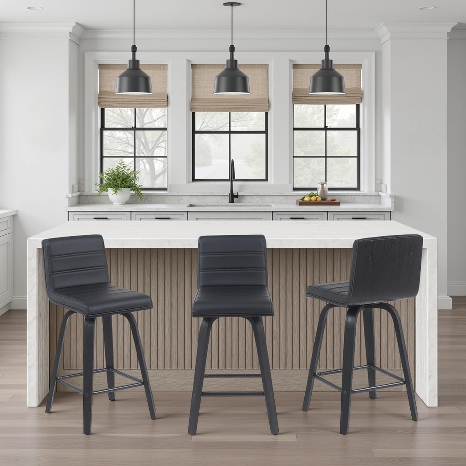 image:imageVienna Modern Counter Height Swivel Bar Stool with Snow White Faux Leather Seat and Walnut Finished Wood Frame Set of 4Black Faux LeatherBlack