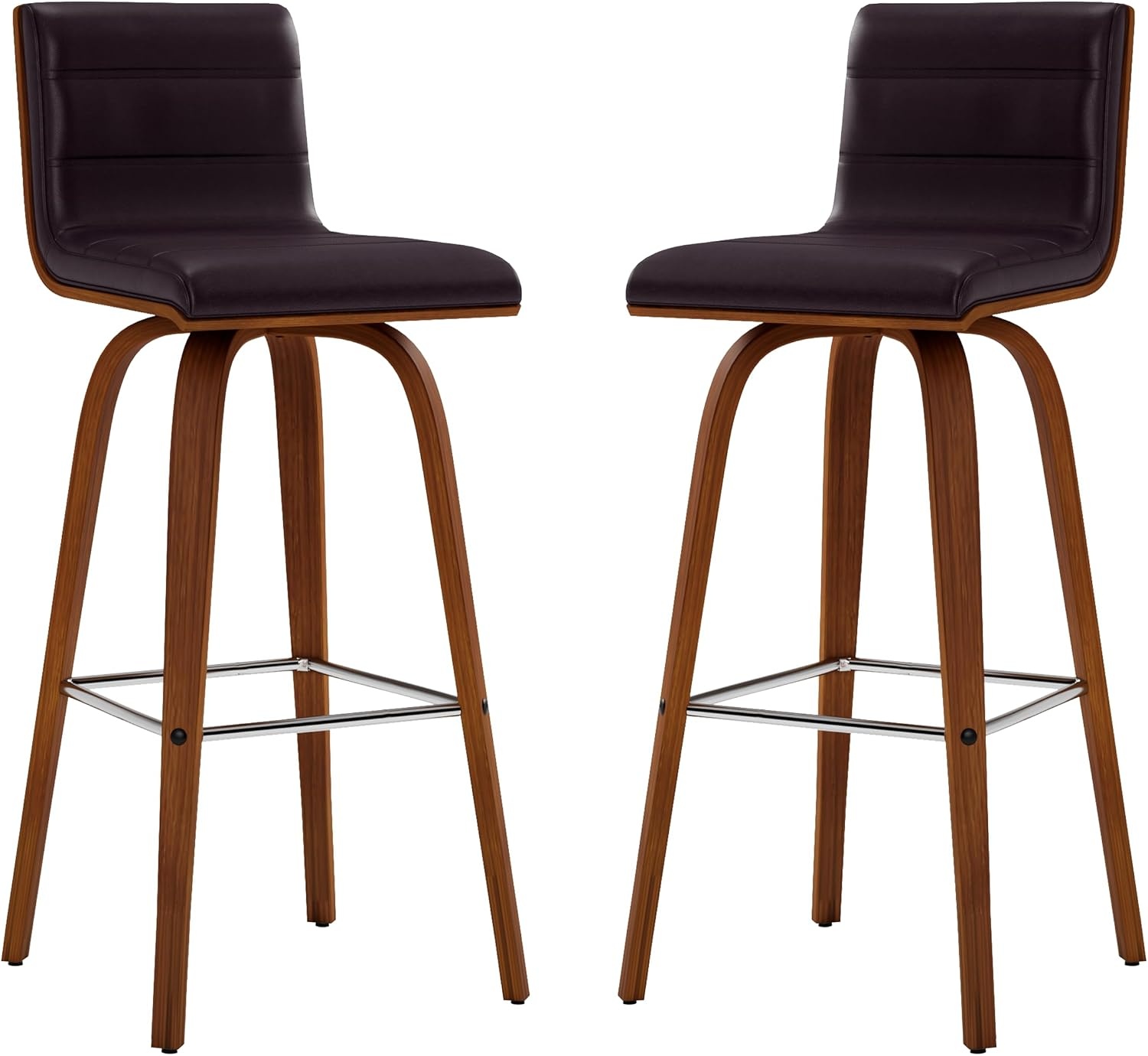 image:imageVienna Modern Counter Height Swivel Bar Stool with Snow White Faux Leather Seat and Walnut Finished Wood Frame Set of 4Brown Faux LeatherWalnut