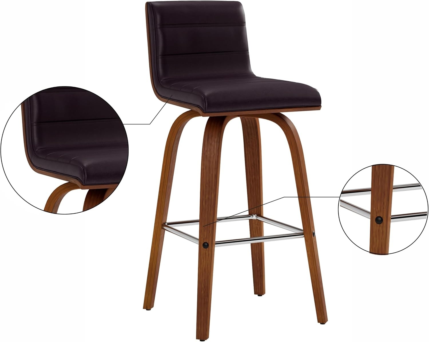 image:imageVienna Modern Counter Height Swivel Bar Stool with Snow White Faux Leather Seat and Walnut Finished Wood Frame Set of 4Brown Faux LeatherWalnut