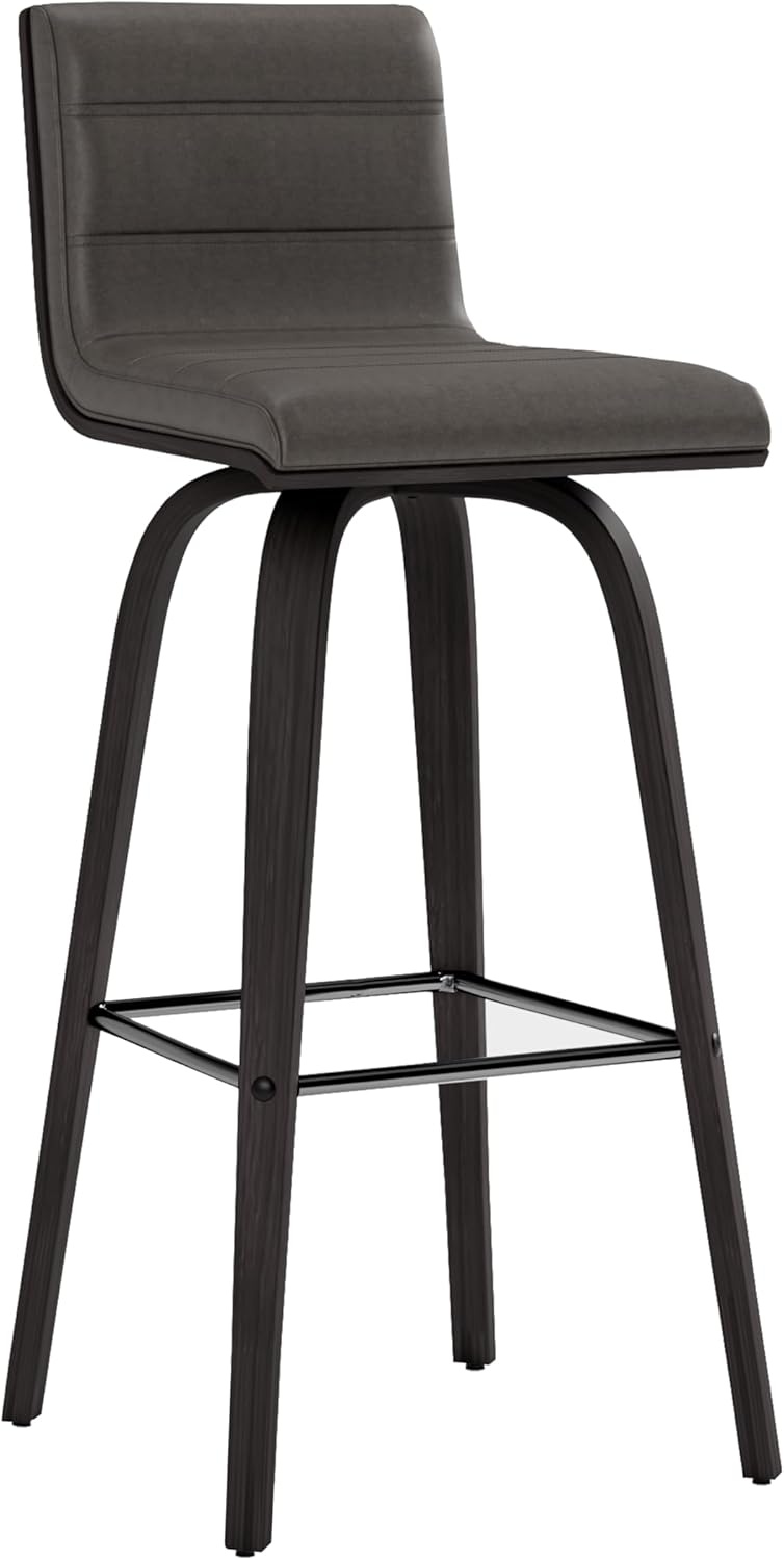 image:imageVienna Modern Counter Height Swivel Bar Stool with Snow White Faux Leather Seat and Walnut Finished Wood Frame Set of 4Gray Faux LeatherBlack