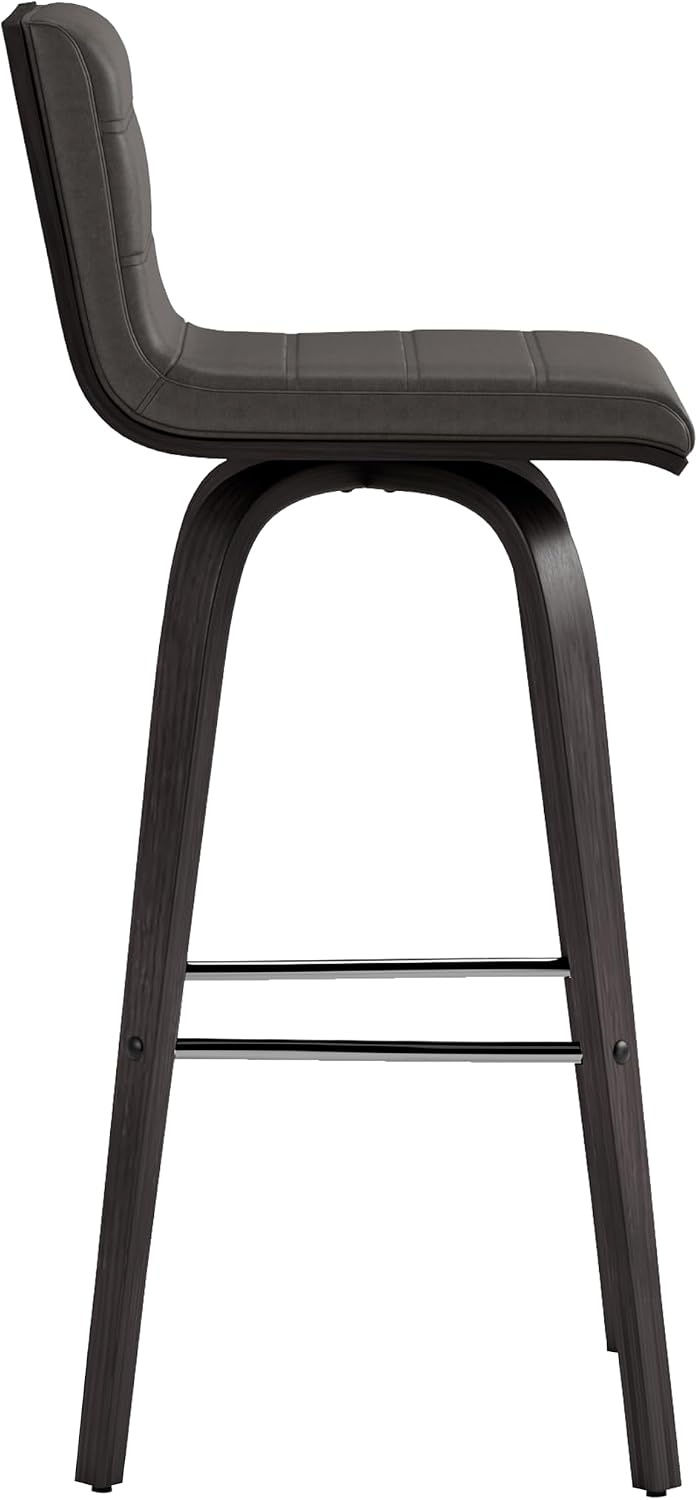 image:imageVienna Modern Counter Height Swivel Bar Stool with Snow White Faux Leather Seat and Walnut Finished Wood Frame Set of 4Gray Faux LeatherBlack