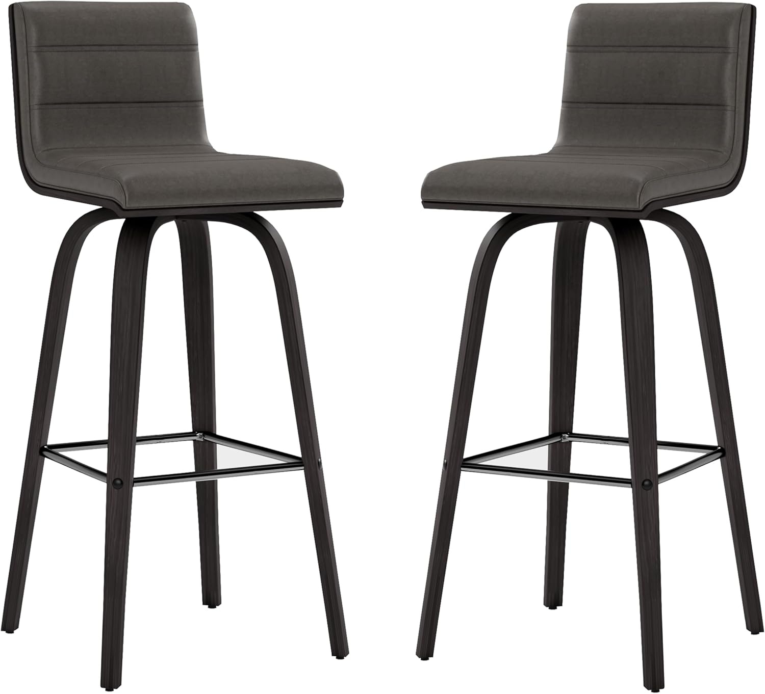 image:imageVienna Modern Counter Height Swivel Bar Stool with Snow White Faux Leather Seat and Walnut Finished Wood Frame Set of 4Gray Faux LeatherBlack