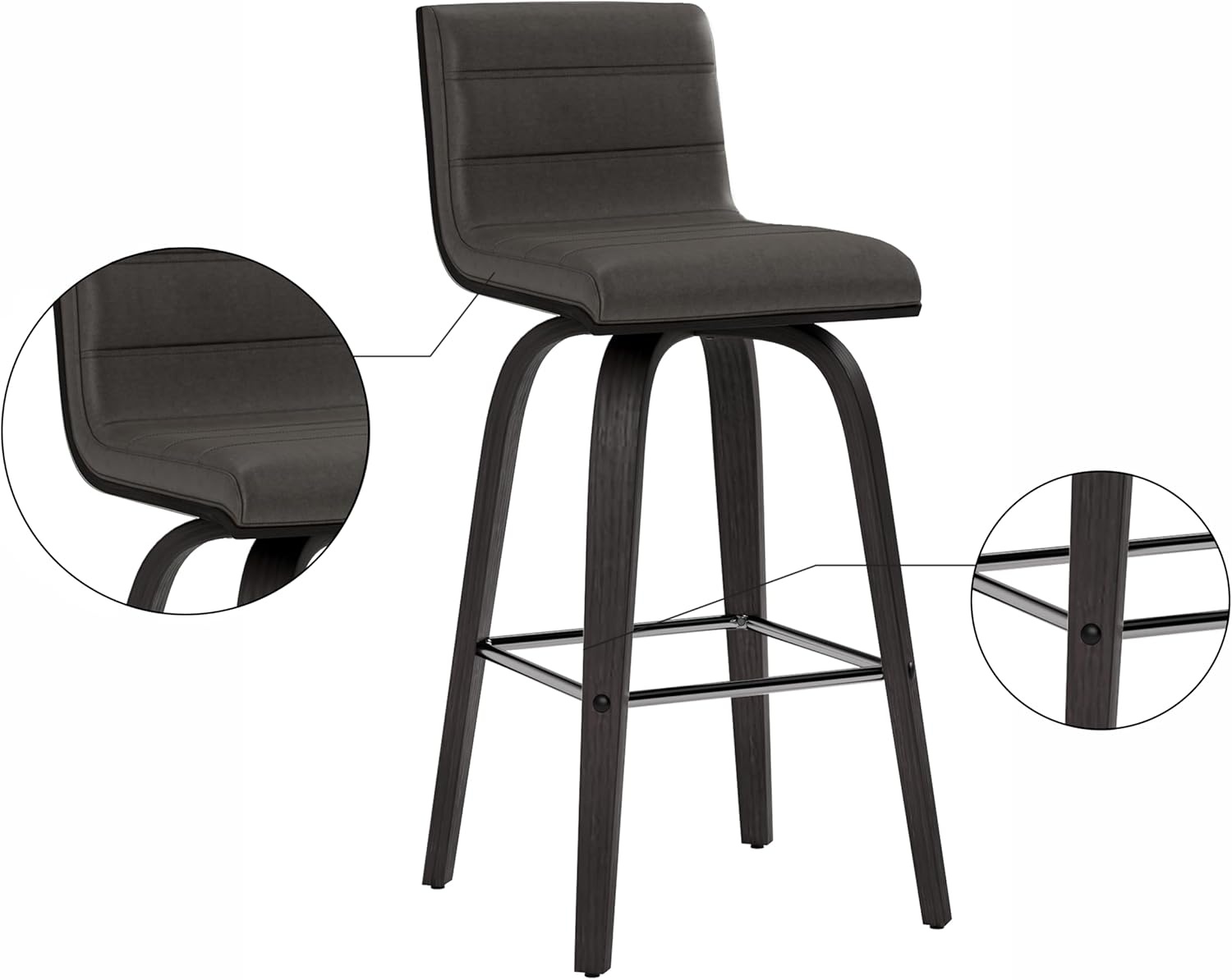 image:imageVienna Modern Counter Height Swivel Bar Stool with Snow White Faux Leather Seat and Walnut Finished Wood Frame Set of 4Gray Faux LeatherBlack