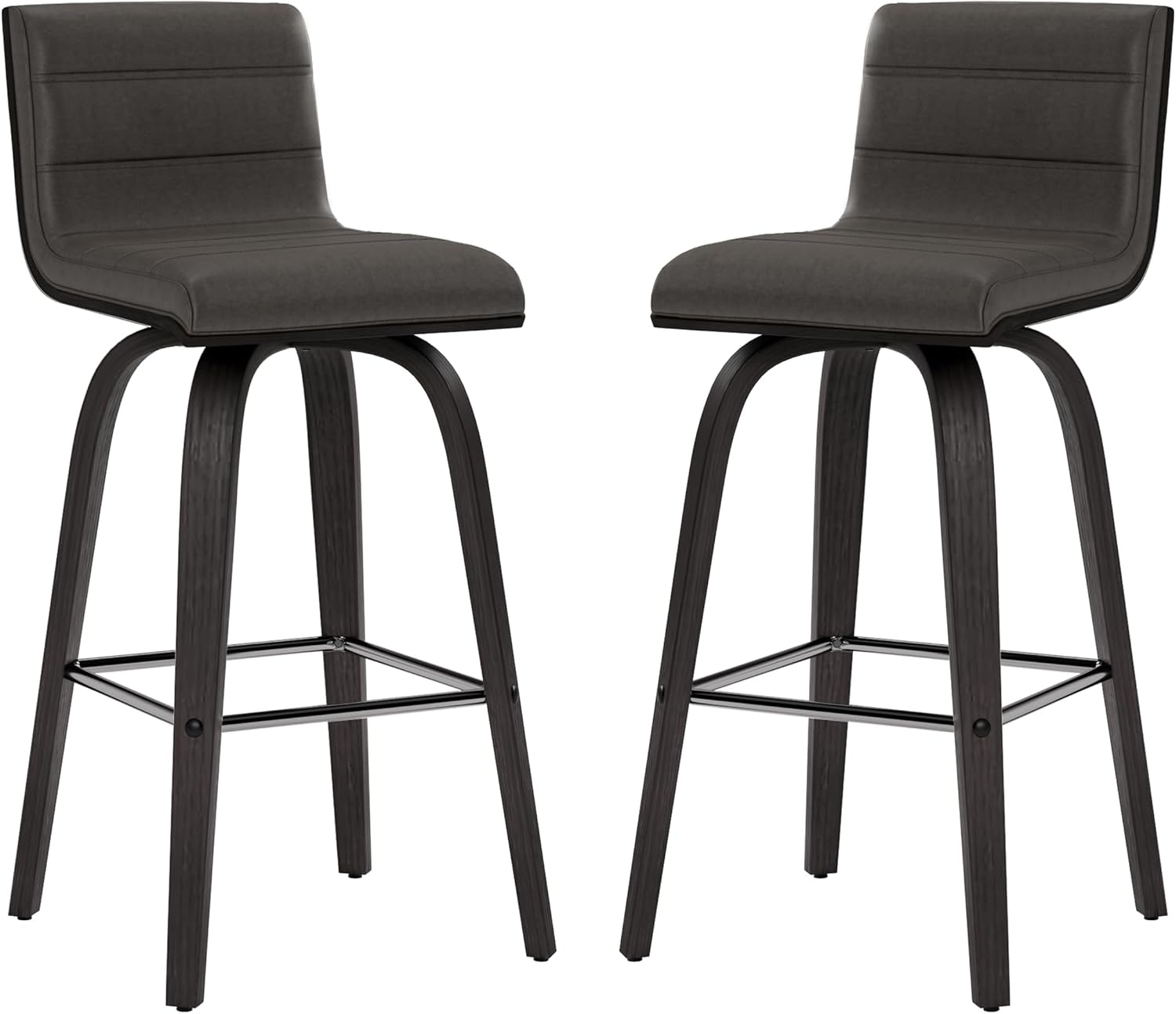 image:imageVienna Modern Counter Height Swivel Bar Stool with Snow White Faux Leather Seat and Walnut Finished Wood Frame Set of 4Gray Faux LeatherBlack