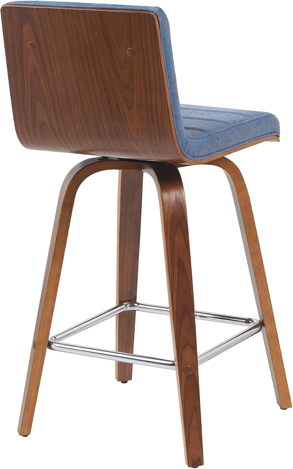 image:imageVienna Modern Counter Height Swivel Bar Stool with Snow White Faux Leather Seat and Walnut Finished Wood Frame Set of 4Vintage Blue Faux LeatherWalnut