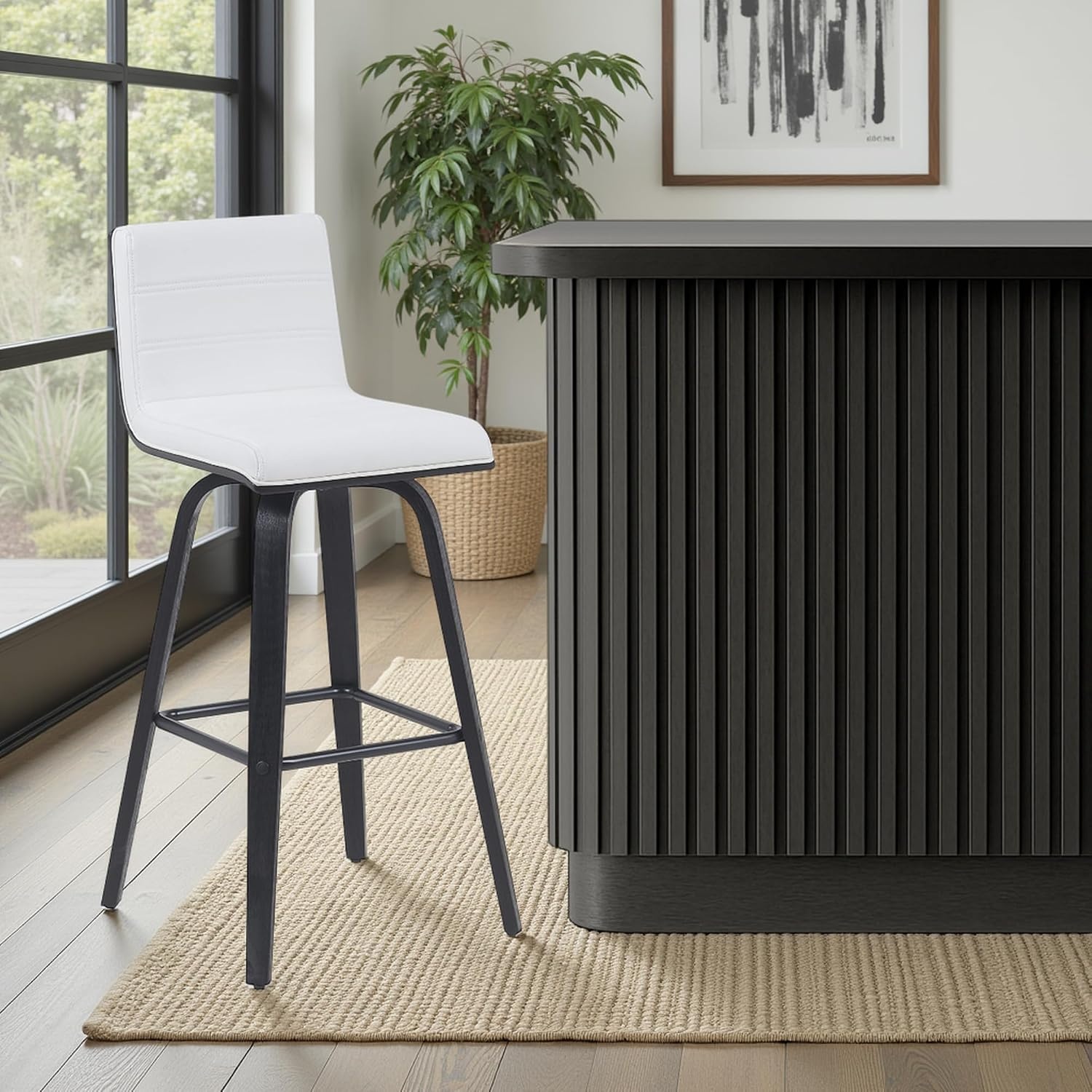 image:imageVienna Modern Counter Height Swivel Bar Stool with Snow White Faux Leather Seat and Walnut Finished Wood Frame Set of 4White Faux LeatherBlack