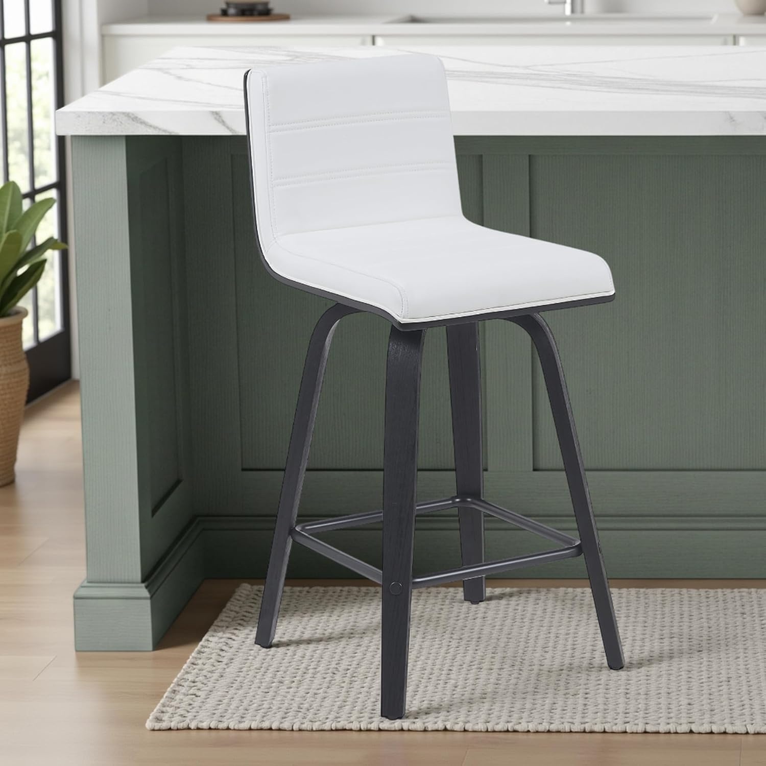image:imageVienna Modern Counter Height Swivel Bar Stool with Snow White Faux Leather Seat and Walnut Finished Wood Frame Set of 4White Faux LeatherBlack