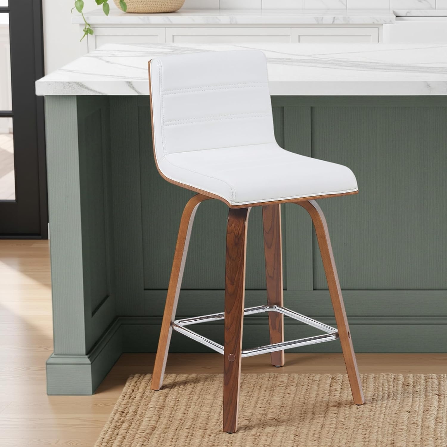 image:imageVienna Modern Counter Height Swivel Bar Stool with Snow White Faux Leather Seat and Walnut Finished Wood Frame Set of 4White Faux LeatherWalnut