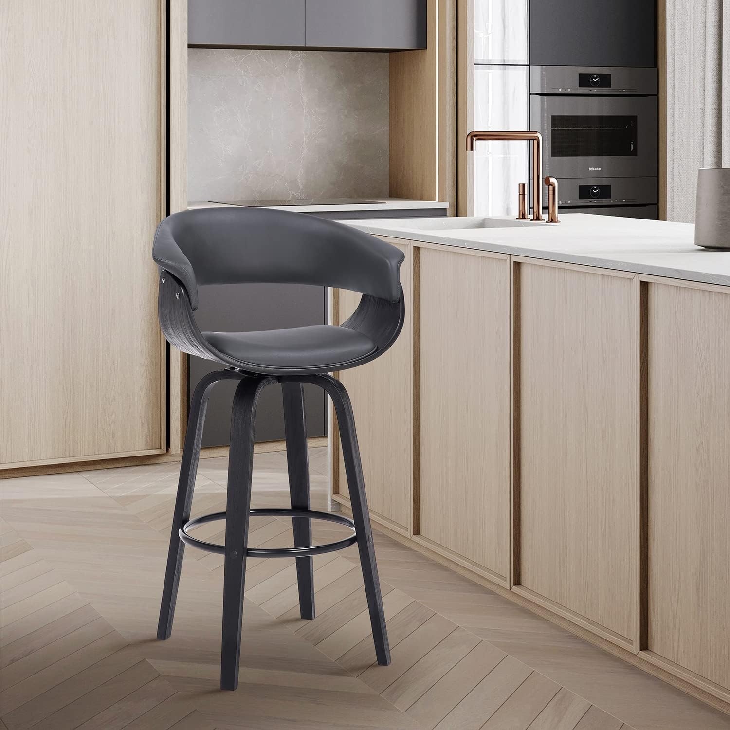 image:imageArmen Living Julyssa 26 Faux LeatherWood Swivel Counter Stool in GrayBlack