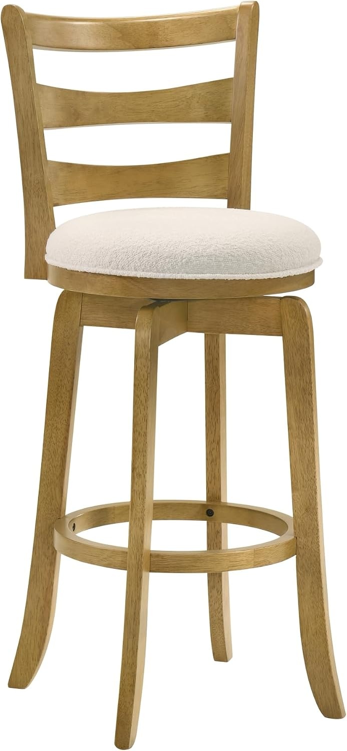 image:imageMelindra Modern Farmhouse Swivel Wood Counter Height Kitchen Bar Stool in Putty Brown Finish with White Boucle Fabric Upholstered Seat Set of 3WhiteAmber Glow