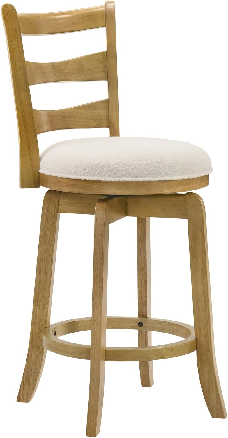 image:imageMelindra Modern Farmhouse Swivel Wood Counter Height Kitchen Bar Stool in Putty Brown Finish with White Boucle Fabric Upholstered Seat Set of 3WhiteAmber Glow