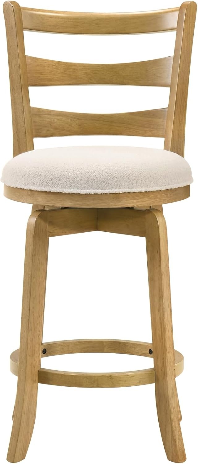 image:imageMelindra Modern Farmhouse Swivel Wood Counter Height Kitchen Bar Stool in Putty Brown Finish with White Boucle Fabric Upholstered Seat Set of 3WhiteAmber Glow