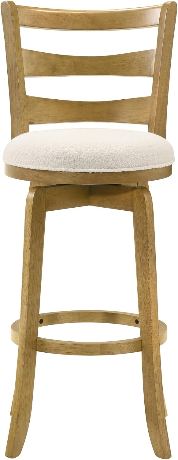 image:imageMelindra Modern Farmhouse Swivel Wood Counter Height Kitchen Bar Stool in Putty Brown Finish with White Boucle Fabric Upholstered Seat Set of 3WhiteAmber Glow
