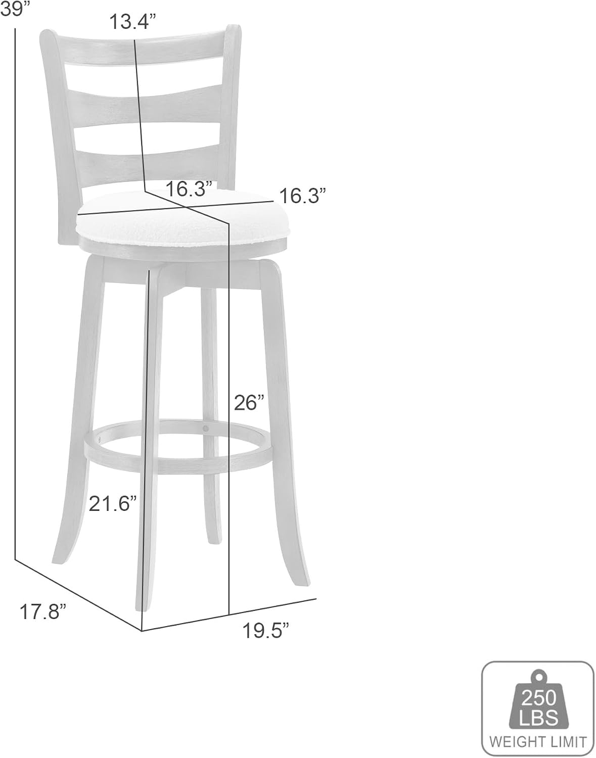 image:imageMelindra Modern Farmhouse Swivel Wood Counter Height Kitchen Bar Stool in Putty Brown Finish with White Boucle Fabric Upholstered Seat Set of 3WhitePutty Brown