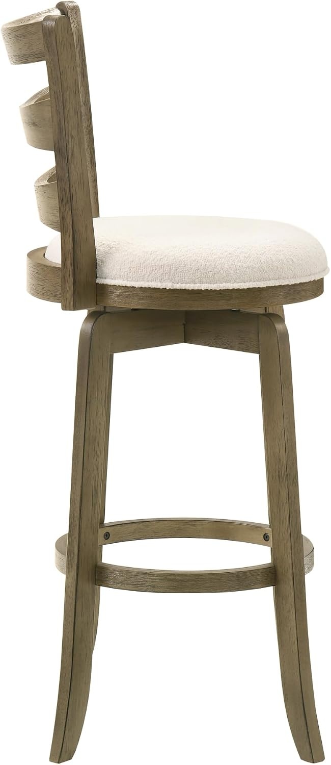 image:imageMelindra Modern Farmhouse Swivel Wood Counter Height Kitchen Bar Stool in Putty Brown Finish with White Boucle Fabric Upholstered Seat Set of 3WhitePutty Brown