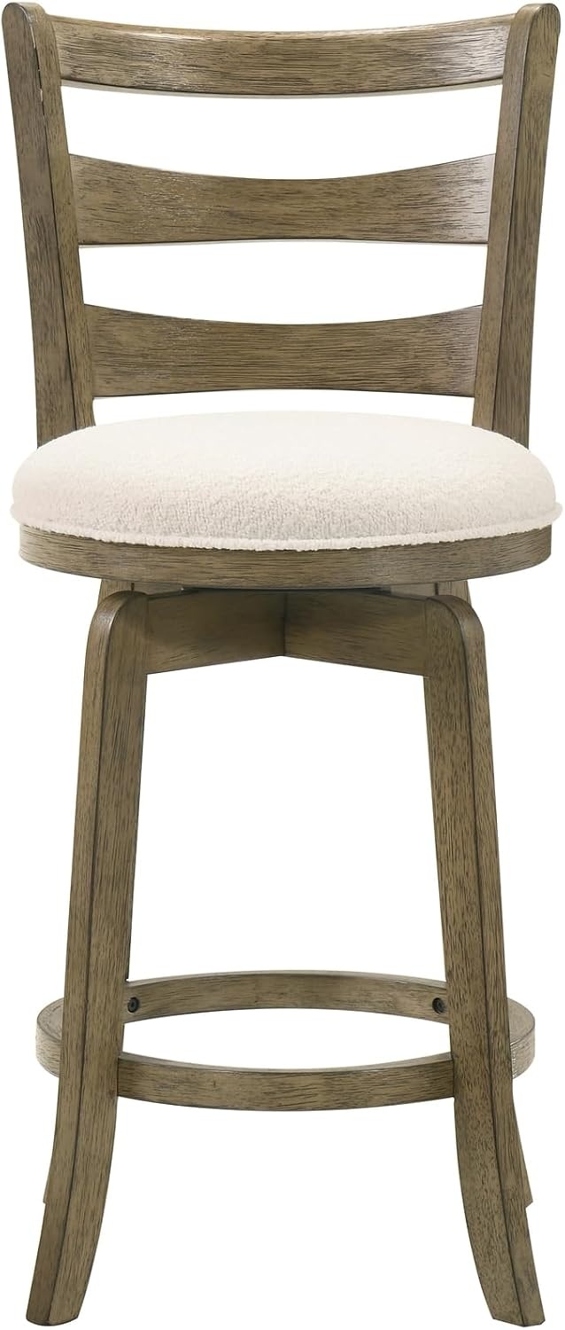 image:imageMelindra Modern Farmhouse Swivel Wood Counter Height Kitchen Bar Stool in Putty Brown Finish with White Boucle Fabric Upholstered Seat Set of 3WhitePutty Brown