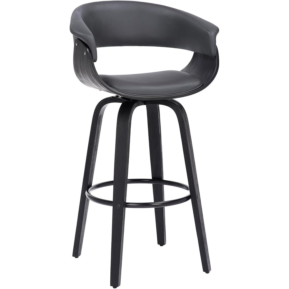 image:imageArmen Living Julyssa 26 Faux LeatherWood Swivel Counter Stool in GrayBlack