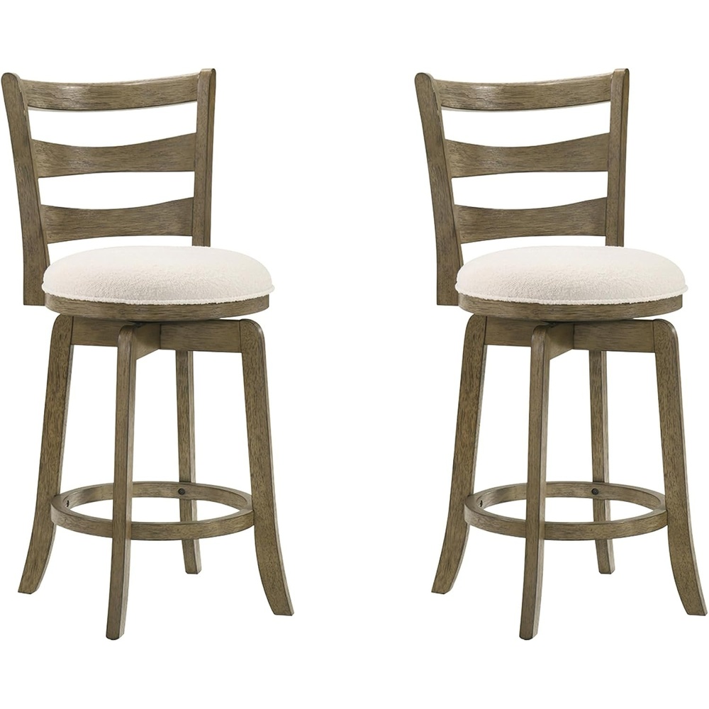image:imageMelindra Modern Farmhouse Swivel Wood Counter Height Kitchen Bar Stool in Putty Brown Finish with White Boucle Fabric Upholstered Seat  Set of 3WhitePutty Brown