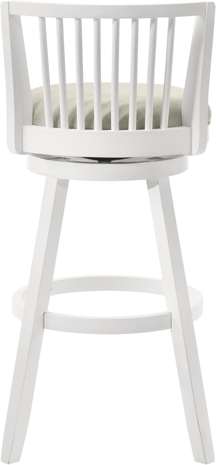 image:imageArmen Living Harper 26 in Matte White Counter Height Rubberwood Swivel Barstool with Fog Fabric Seat Set of 4
