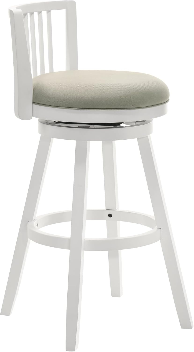 image:imageArmen Living Harper 26 in Matte White Counter Height Rubberwood Swivel Barstool with Fog Fabric Seat Set of 4
