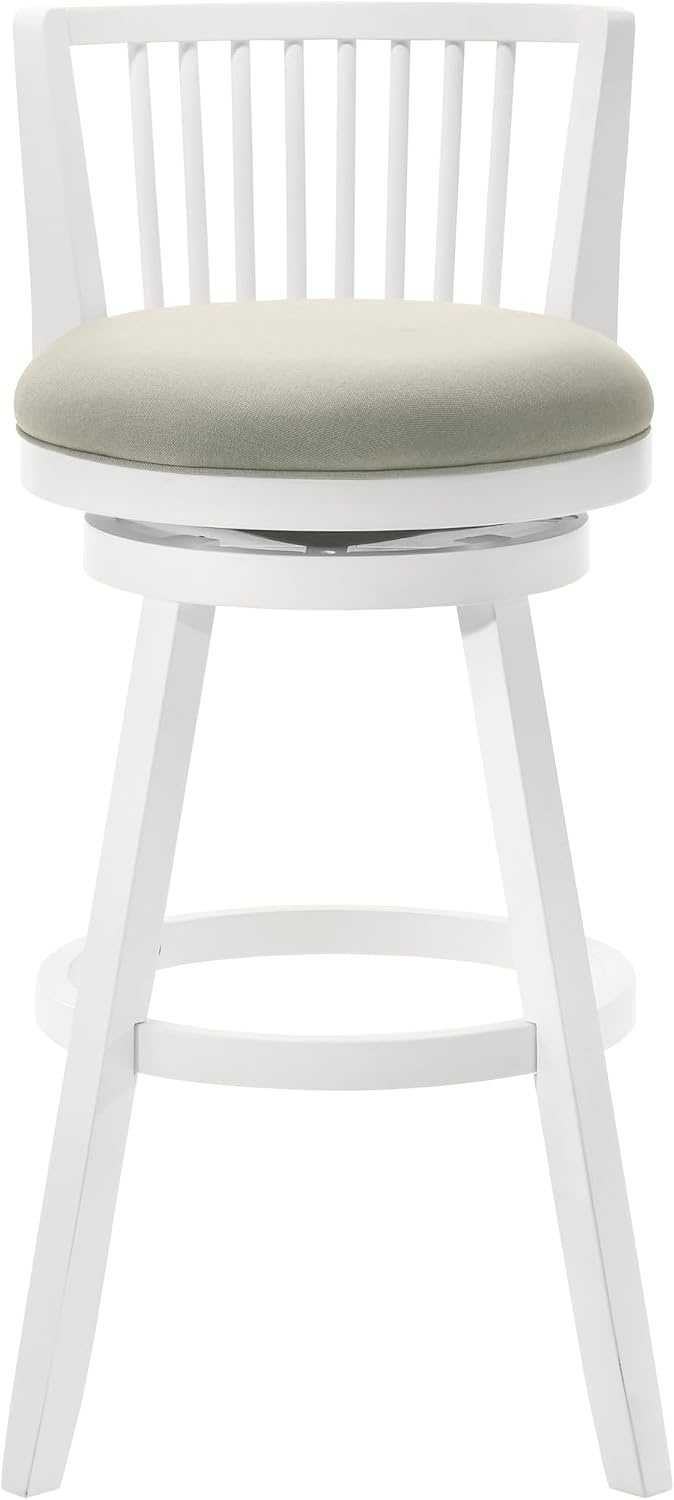 image:imageArmen Living Harper 26 in Matte White Counter Height Rubberwood Swivel Barstool with Fog Fabric Seat Set of 4