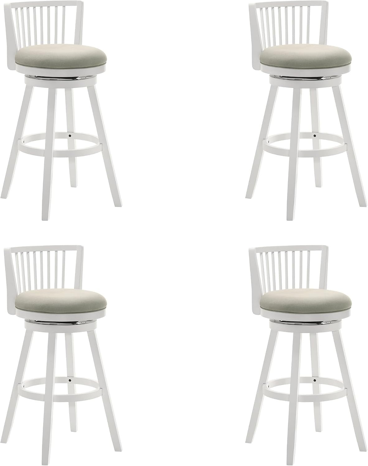 image:imageArmen Living Harper 26 in Matte White Counter Height Rubberwood Swivel Barstool with Fog Fabric Seat Set of 4