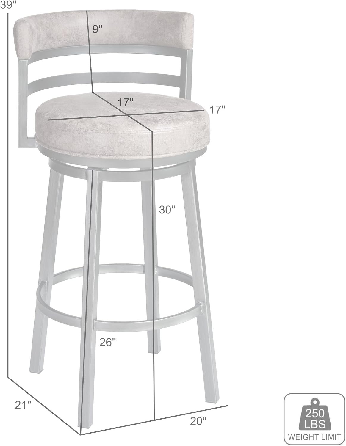 image:imageArmen Living Madrid 30 Bar Height Swivel Barstool in Ford Black Faux Leather and Black Metal Finish