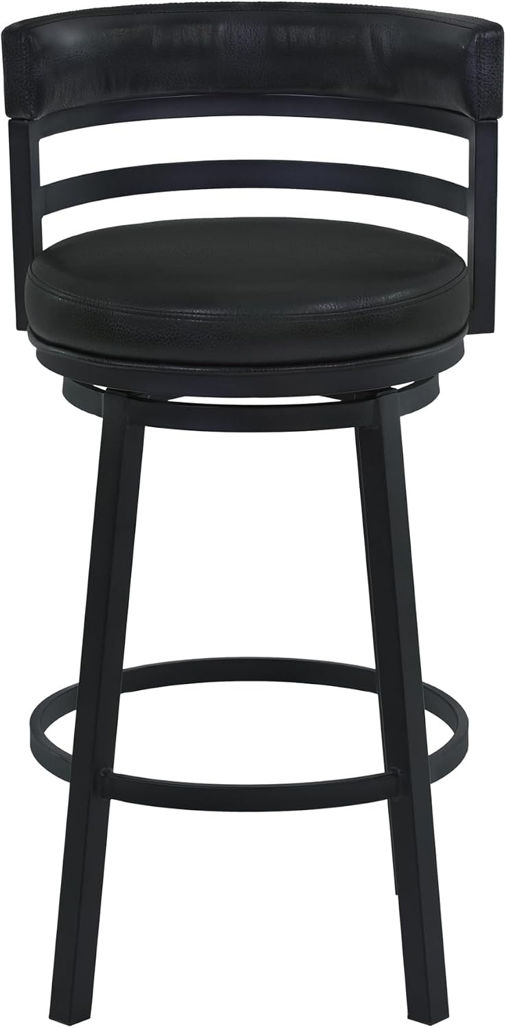 image:imageArmen Living Madrid 30 Bar Height Swivel Barstool in Ford Black Faux Leather and Black Metal Finish