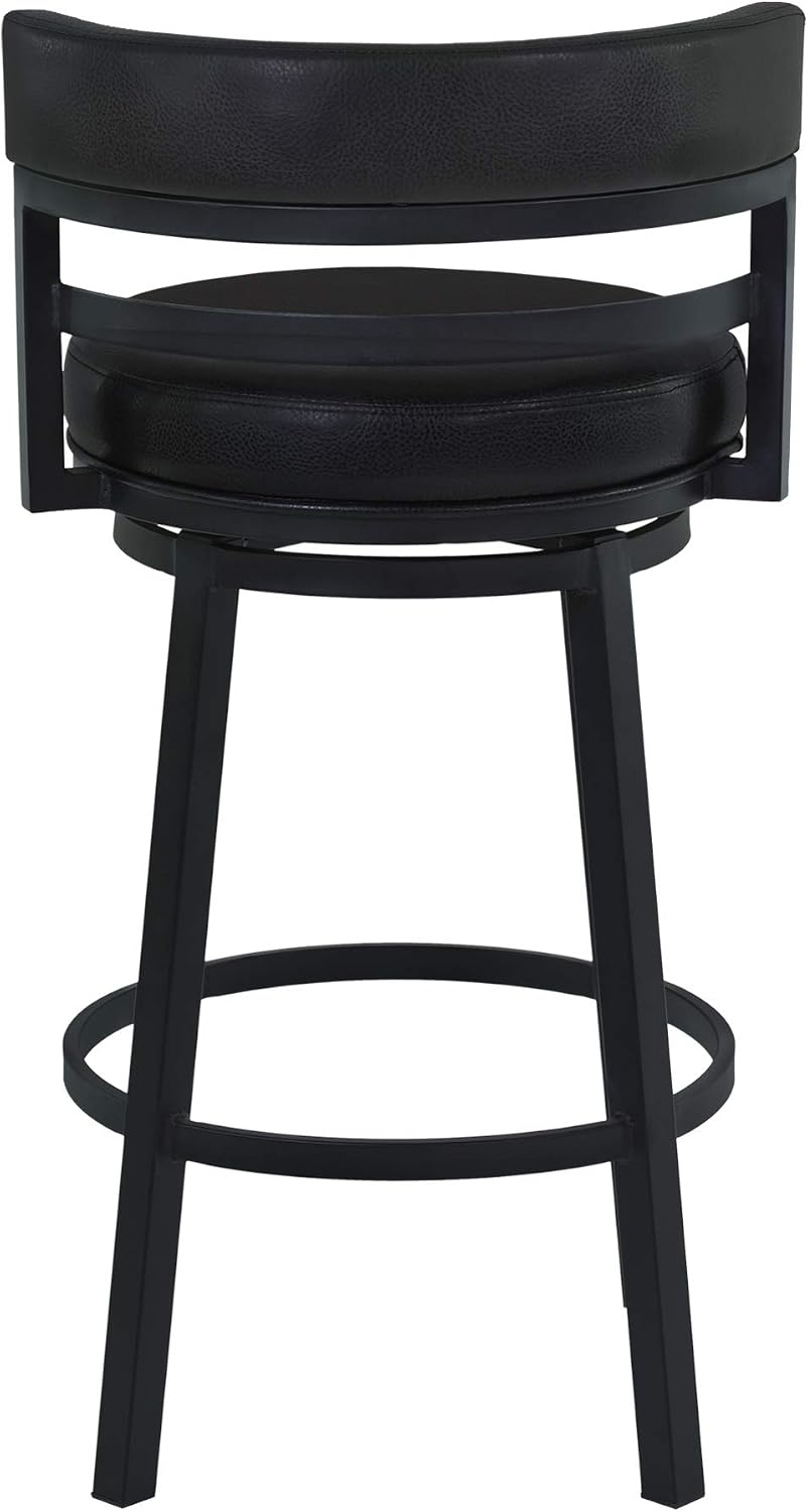 image:imageArmen Living Madrid 30 Bar Height Swivel Barstool in Ford Black Faux Leather and Black Metal Finish