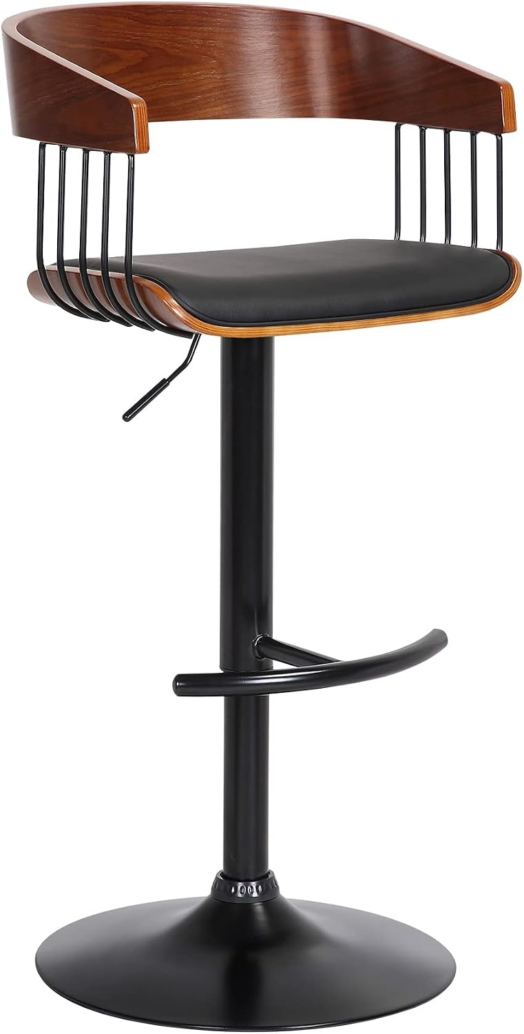 image:imageLarisa Adjustable Walnut Wood Bar Stool in Black Faux Leather with Black Metal Set of 4