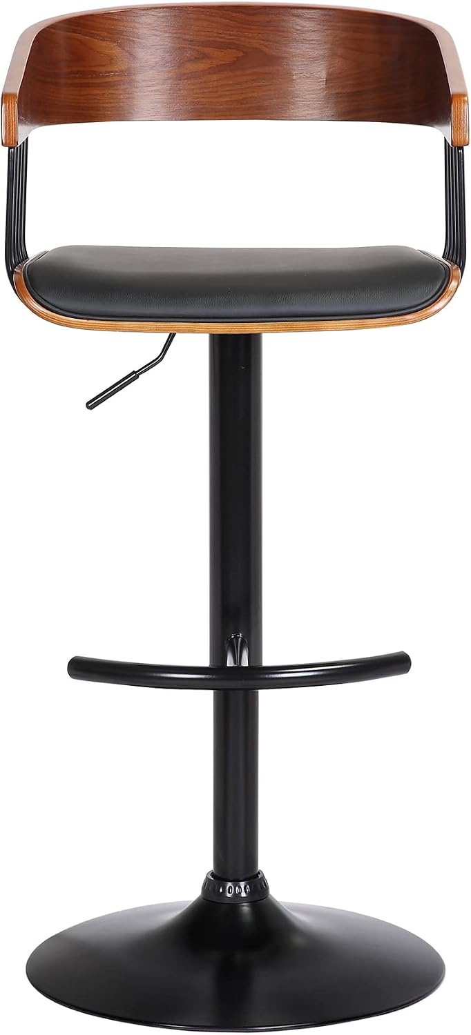 image:imageLarisa Adjustable Walnut Wood Bar Stool in Black Faux Leather with Black Metal Set of 4