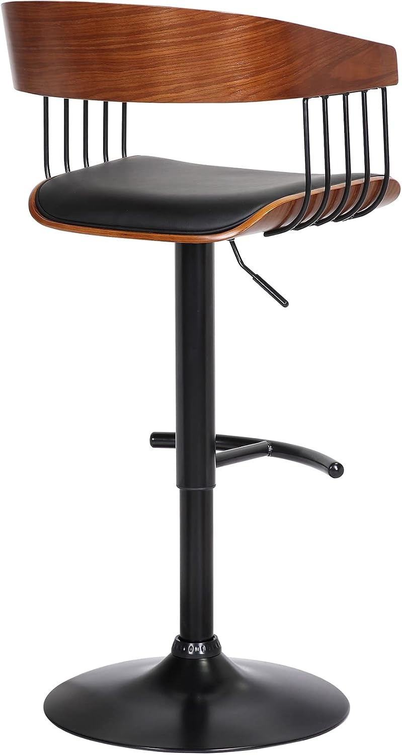 image:imageLarisa Adjustable Walnut Wood Bar Stool in Black Faux Leather with Black Metal Set of 4