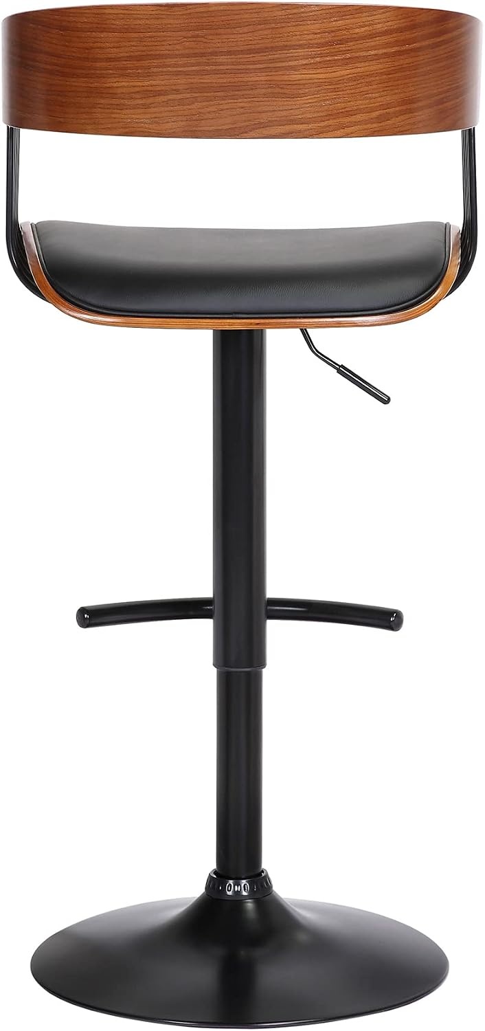 image:imageLarisa Adjustable Walnut Wood Bar Stool in Black Faux Leather with Black Metal Set of 4