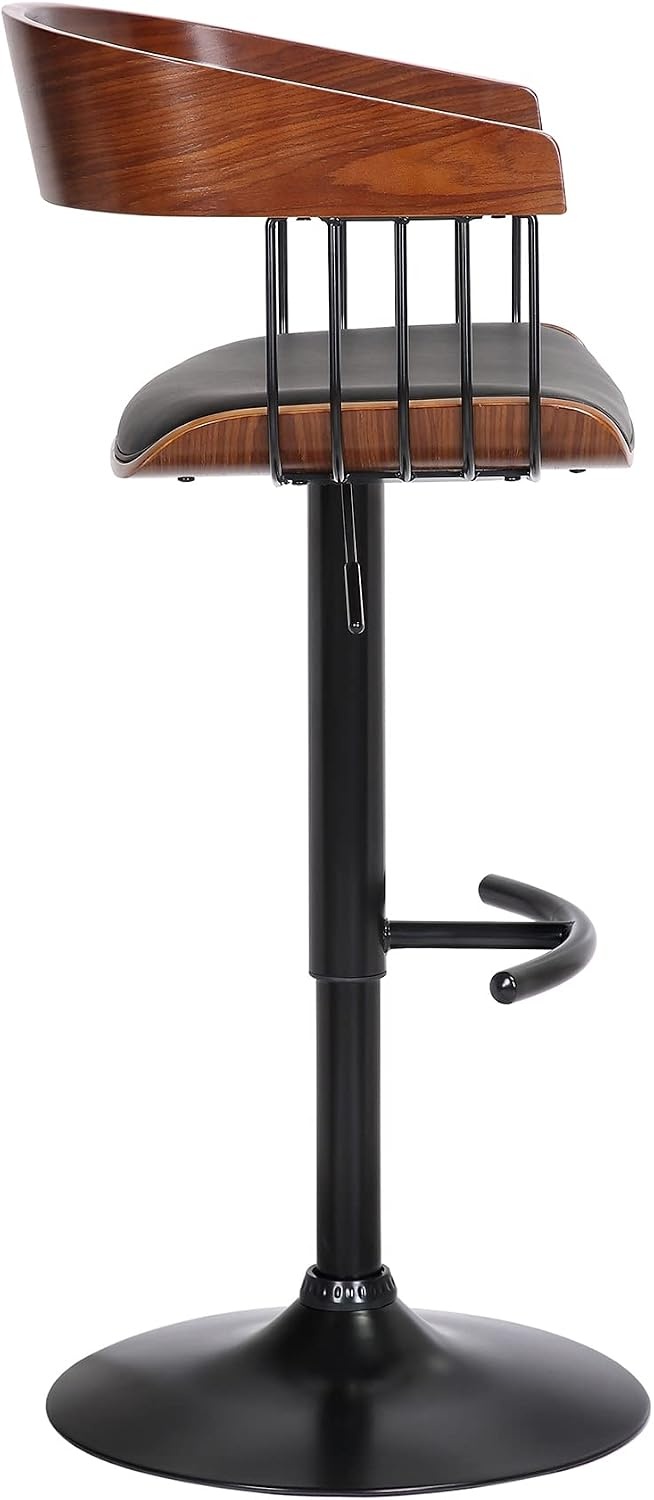 image:imageLarisa Adjustable Walnut Wood Bar Stool in Black Faux Leather with Black Metal Set of 4