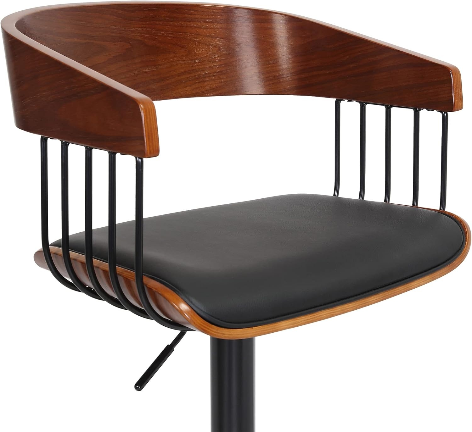 image:imageLarisa Adjustable Walnut Wood Bar Stool in Black Faux Leather with Black Metal Set of 4