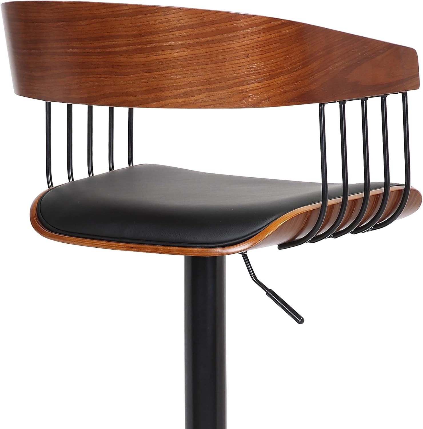 image:imageLarisa Adjustable Walnut Wood Bar Stool in Black Faux Leather with Black Metal Set of 4