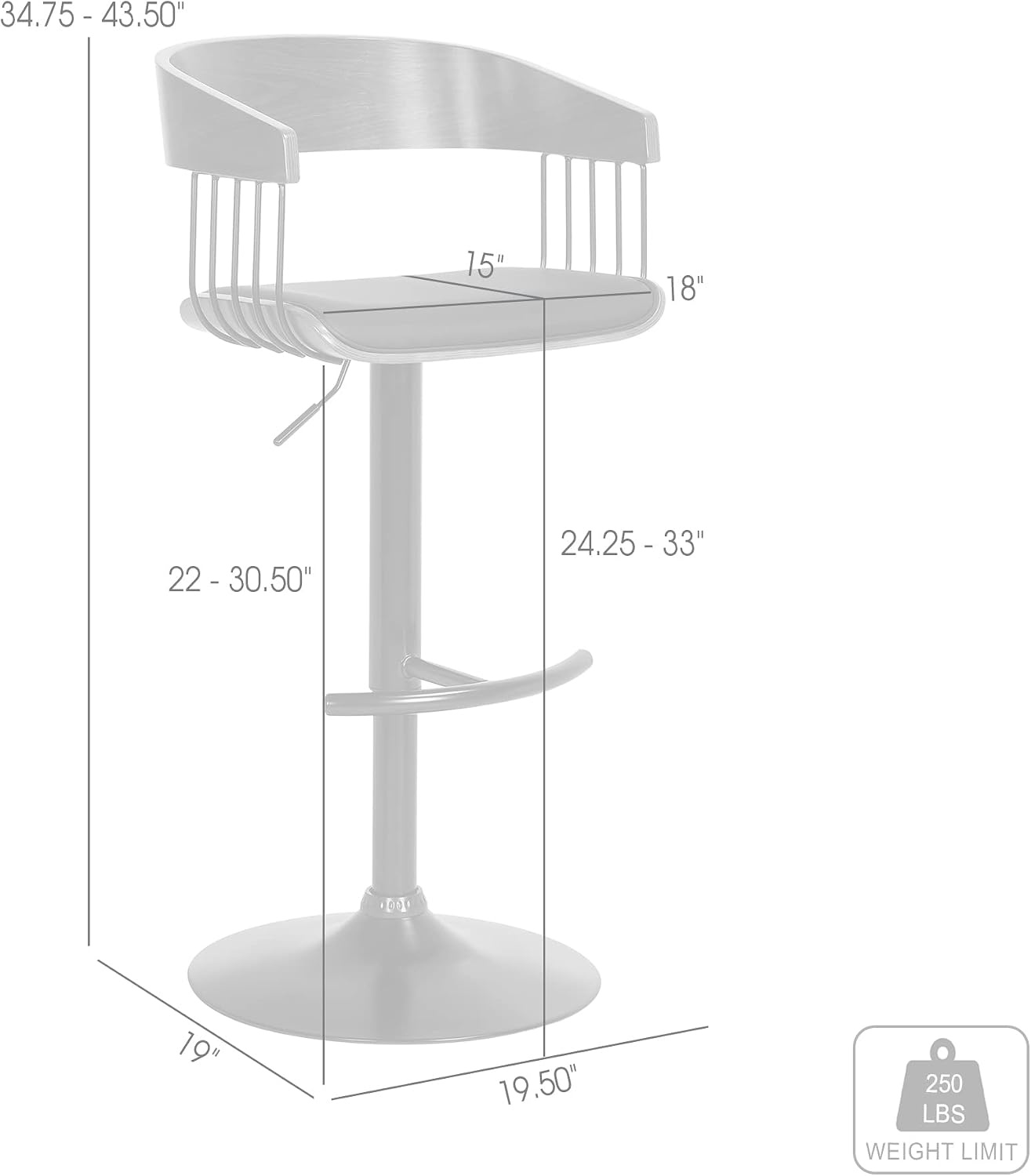 image:imageLarisa Adjustable Walnut Wood Bar Stool in Black Faux Leather with Black Metal Set of 4