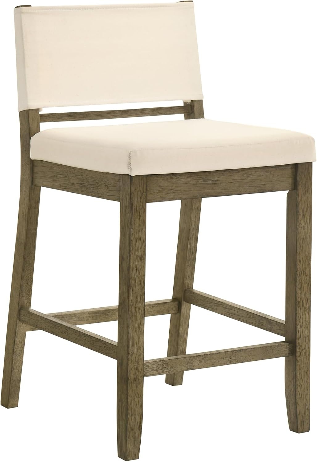 image:imageYaneli Contemporary Natural Wood Bar Height Kitchen Bar Stool in Amber Glow Finish with White Fabric Upholstered Seat Set of 4WhitePutty Brown