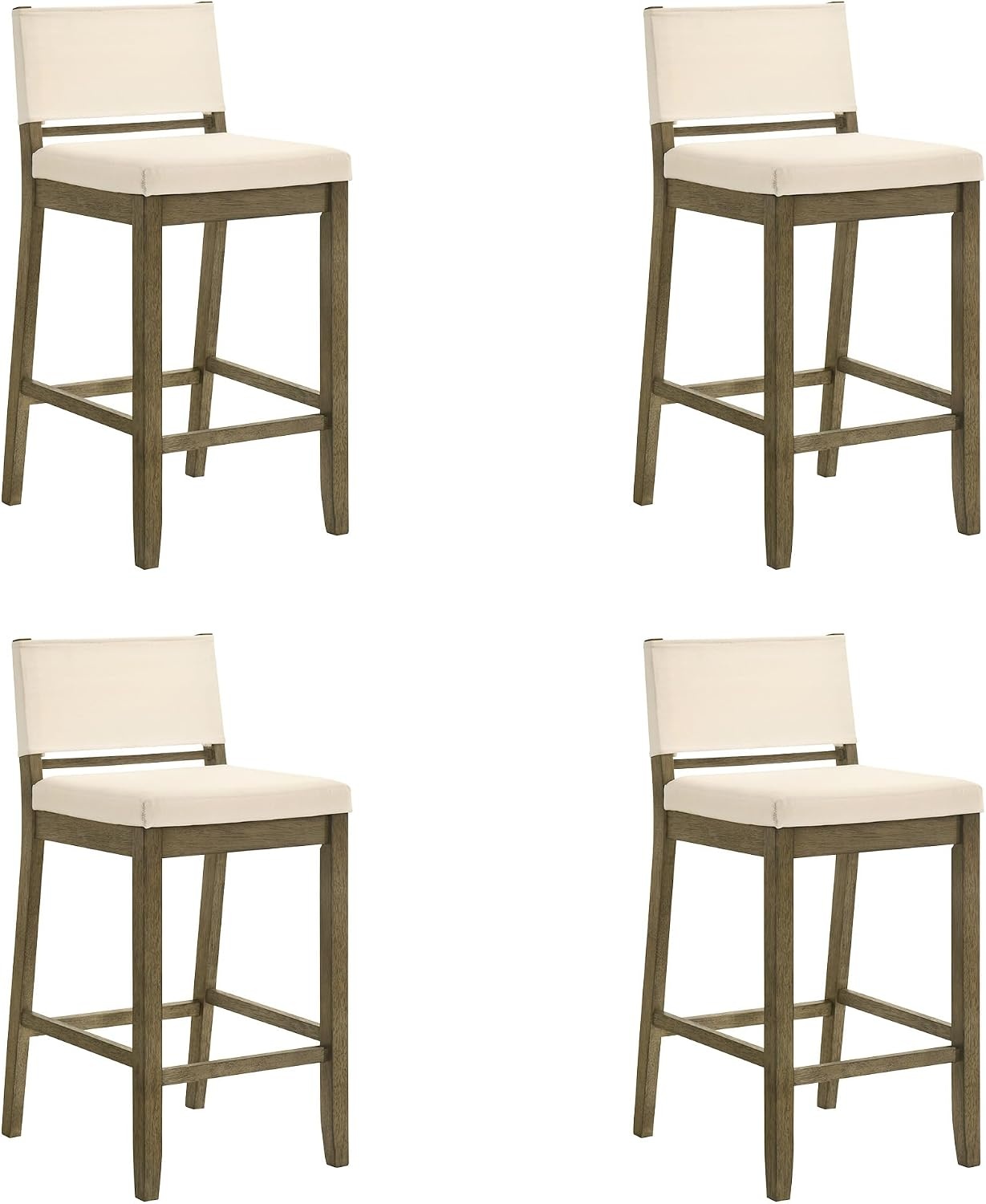 image:imageYaneli Contemporary Natural Wood Bar Height Kitchen Bar Stool in Amber Glow Finish with White Fabric Upholstered Seat Set of 4WhitePutty Brown