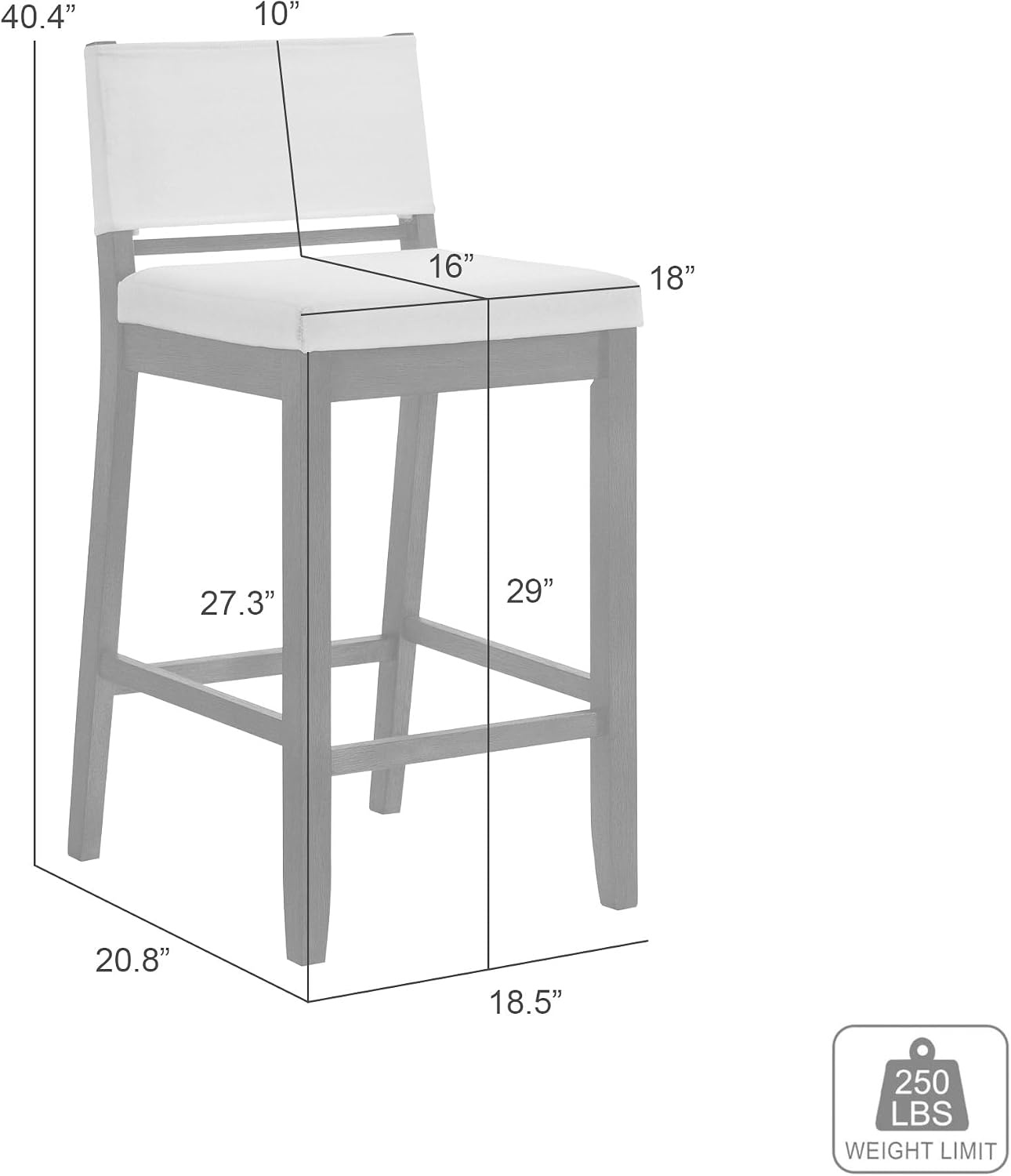 image:imageYaneli Contemporary Natural Wood Bar Height Kitchen Bar Stool in Amber Glow Finish with White Fabric Upholstered Seat Set of 4WhitePutty Brown