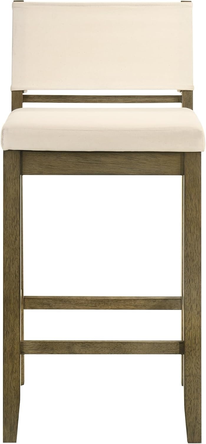 image:imageYaneli Contemporary Natural Wood Bar Height Kitchen Bar Stool in Amber Glow Finish with White Fabric Upholstered Seat Set of 4WhitePutty Brown