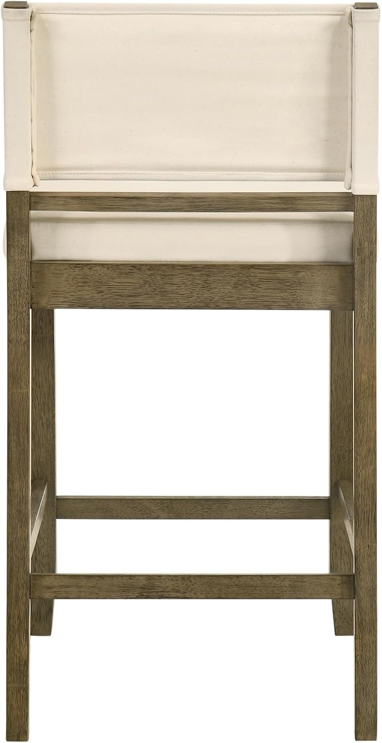 image:imageYaneli Contemporary Natural Wood Bar Height Kitchen Bar Stool in Amber Glow Finish with White Fabric Upholstered Seat Set of 4WhitePutty Brown
