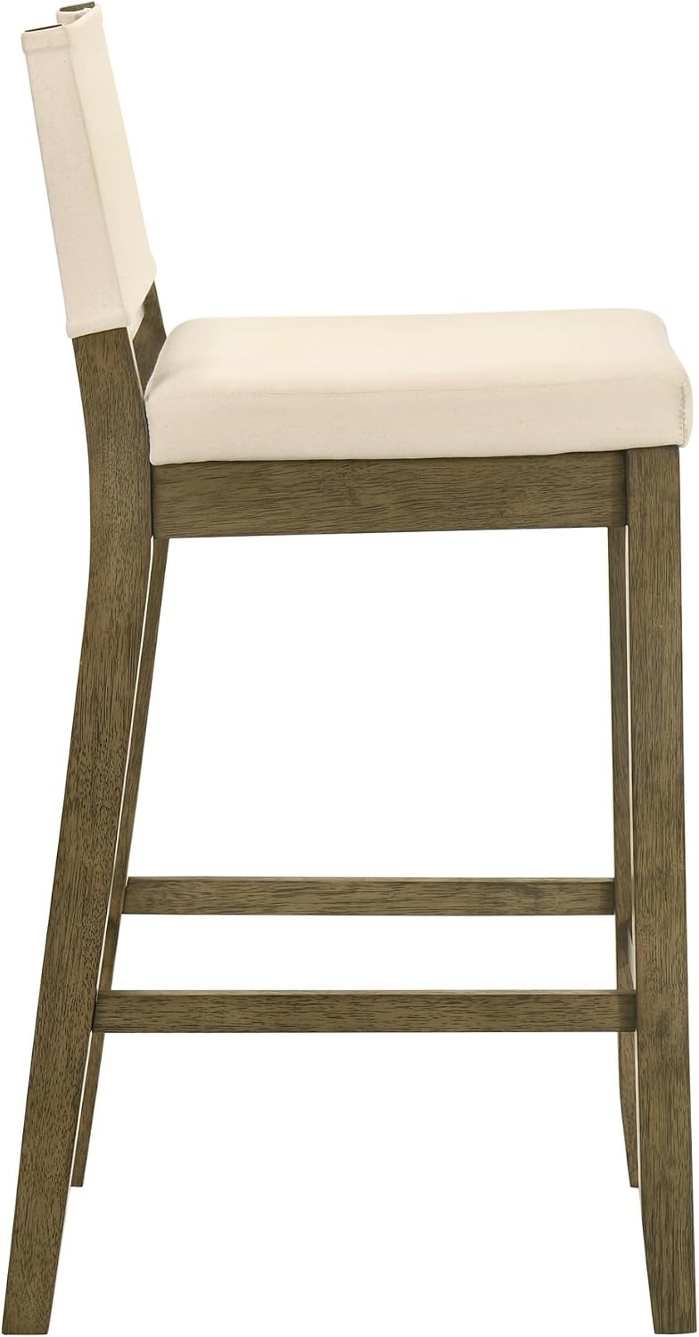 image:imageYaneli Contemporary Natural Wood Bar Height Kitchen Bar Stool in Amber Glow Finish with White Fabric Upholstered Seat Set of 4WhitePutty Brown